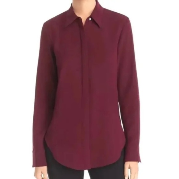 Theory Sunaya Urban Crepe Merlot Blouse NWOT Size S - Picture 1 of 4